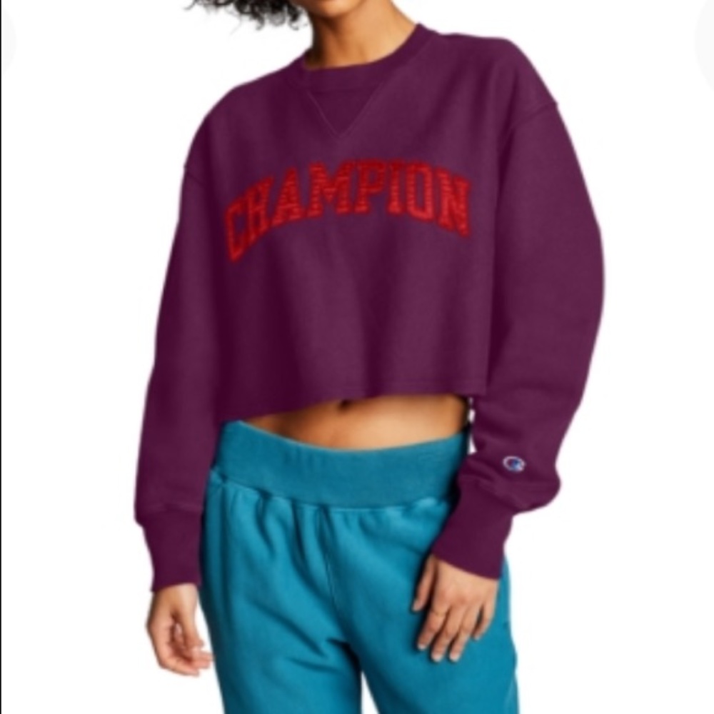 NEW Champion Reverse Weave Vintage Wash Crop Sweatshirt, Size XS, Purple